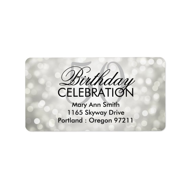 Adresse 50. Geburtstagsparty Silver Glitzer Lights Adressaufkleber (Vorne)