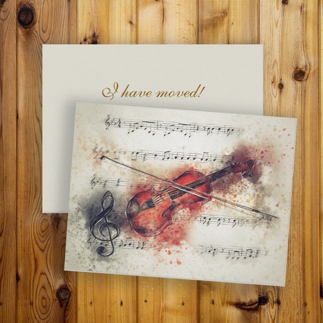 Adresse ändern Farbe Violin-Blatt Musik Postkarte (Elegant violin/music change of address card)