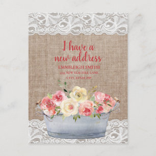 Adresse ändern Metallwanne Rosa Creme Blumen Postkarte