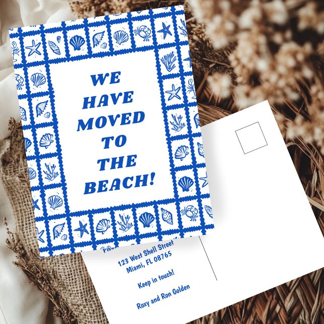 ADRESSE Blue Seashells Beach Postkarte (MOVING ANNOUNCEMENT ADDRESS Blue Seashells Beach Postcard
)