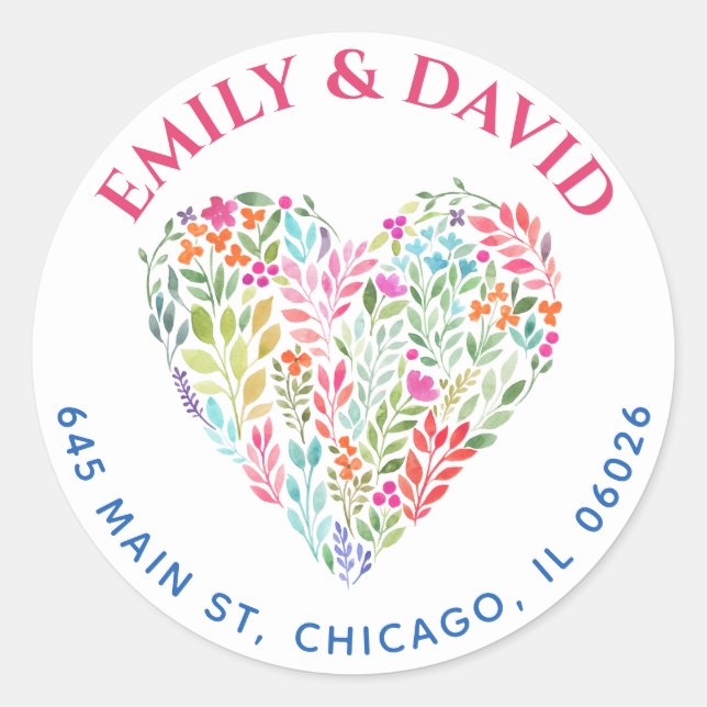 Adresse der Wasserfarben-Frühlingsblumen Runder Aufkleber (Vorderseite)