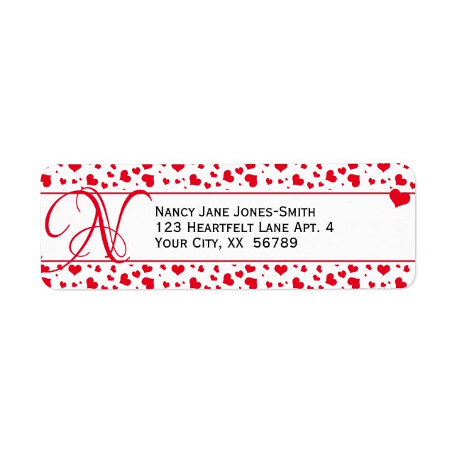 Adresse Valentine Red Hearts Random Muster (Vorne)