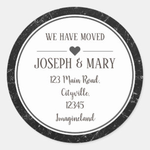 Adressenänderung aus schwarzem Marmor Runder Aufkleber