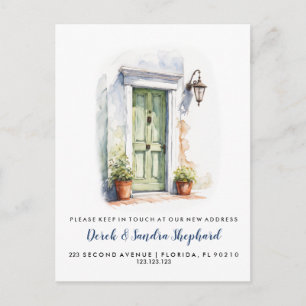 Adressenänderung, die wir durch die grüne Tür vers Ankündigungspostkarte