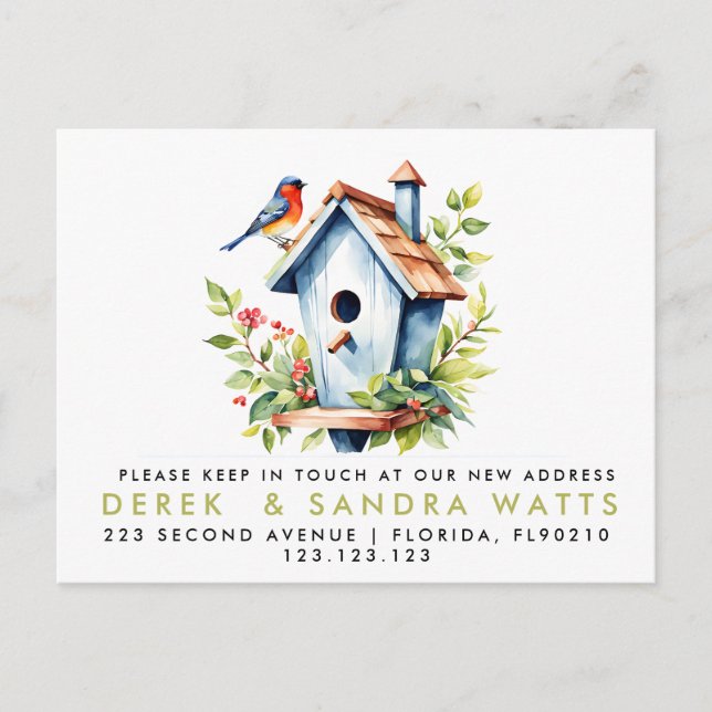 Adressenänderung, die wir verschoben haben Vogel Ankündigungspostkarte (Vorderseite)