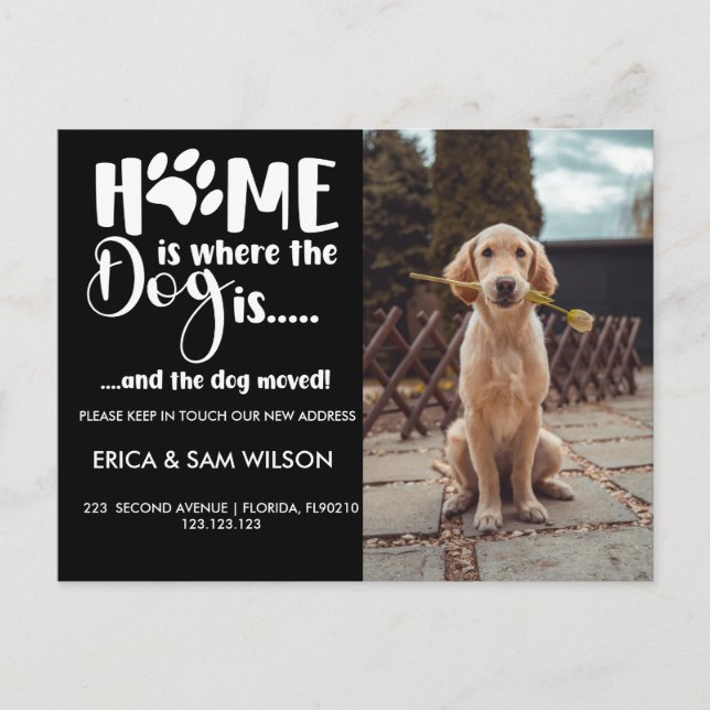 Adressenänderung haben wir Haus Zuhause ist Hund u Ankündigungspostkarte (Vorderseite)