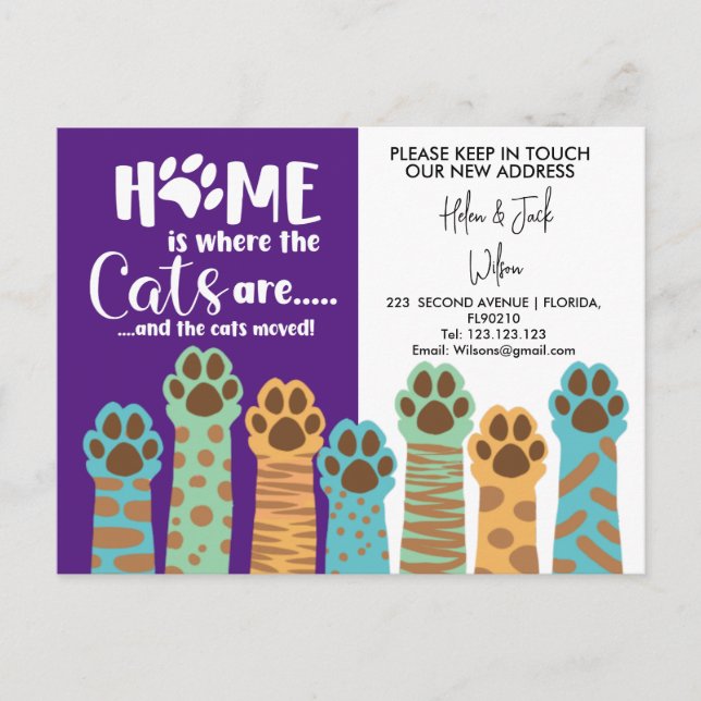 Adressenänderung haben wir Haus Zuhause ist Katzen Ankündigungspostkarte (Vorderseite)