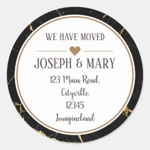 Adressenänderung schwarzen goldenen Marmor elegant Runder Aufkleber