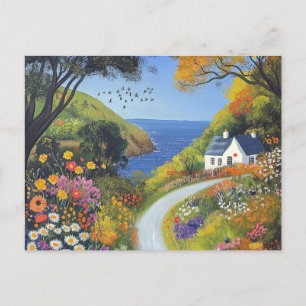 Adressenänderung Strandhäuschen und Blumen Postkarte