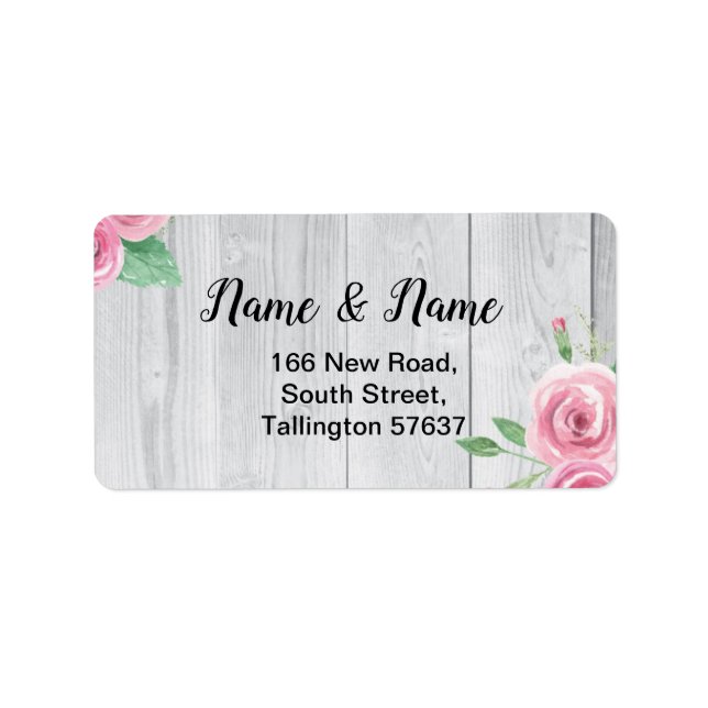 Adressenmarken Holz Blume Blumenrosa Rosen Adressaufkleber (Vorne)