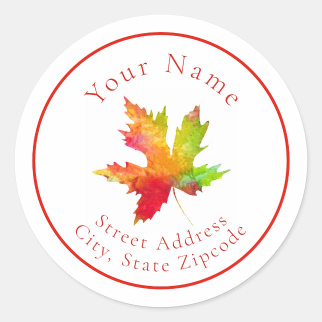 Adressetikett "Autumn Maple Leaf" Runder Aufkleber (Vorderseite)