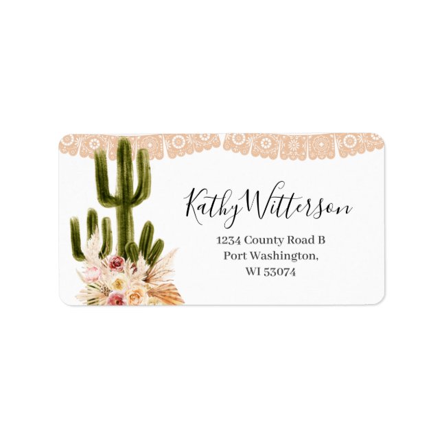 Adressetikett Boho Cactus Taco über Liebe Dusche (Vorne)