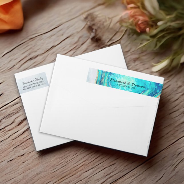 Adressetikett Elegante Moderne Aquamarine Gold Aga (Von Creator hochgeladen)