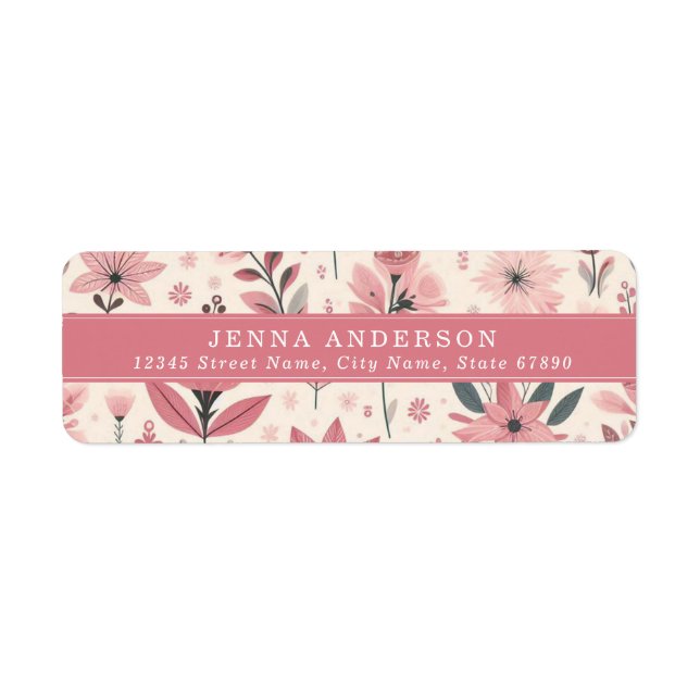 Adressetikett mit rosa Blumen Hintergrund (Vorne)