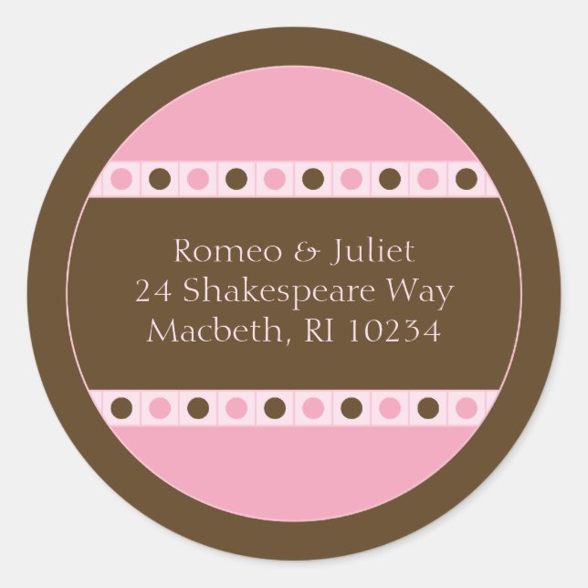 Adressetikett - Rosa und Braun Runder Aufkleber (Vorderseite)