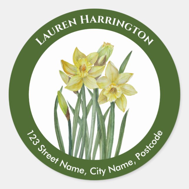 Adressetikett Wasserfarbengelber dunkelgrüner Krei Runder Aufkleber (Vorderseite)