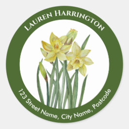 Adressetikett Wasserfarbengelber dunkelgrüner Krei Runder Aufkleber