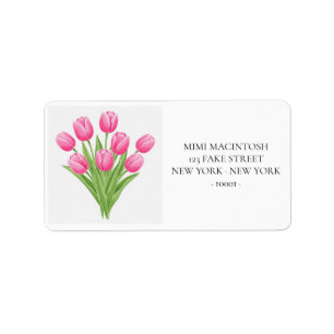 Adressetiketten mit rosa Tulpenstrauß