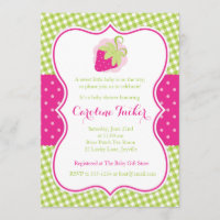 Adrette rosa ErdbeerBabyparty-Einladung