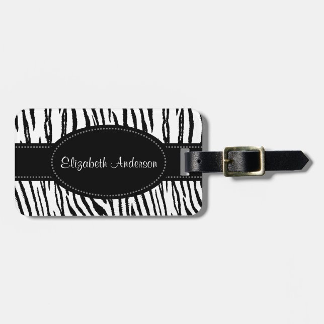 Adrette Schwarzweiss-Tiger-Streifen mit Namen Gepäckanhänger (Vorderseite horizontal)