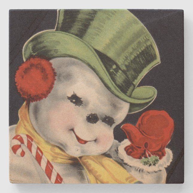 Adretter WeihnachtsSchneemann Steinuntersetzer (Vorderseite)