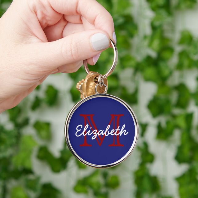 Adrettes rotes weißes und blaues Monogramm Schlüsselanhänger (Hand)