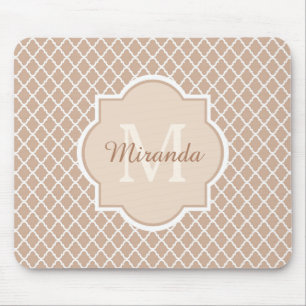 Adrettes TAN Quatrefoil Mongogram mit Namen Mousepad