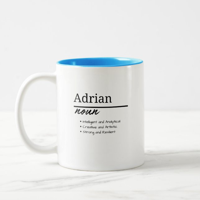Adrian, Boy Personalisiert Name Definition Zweifarbige Tasse (Links)