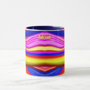 ADRIAN ~ Verrücktes 3D-Fraktal ~ Rosa, Gelb und Bl Tasse