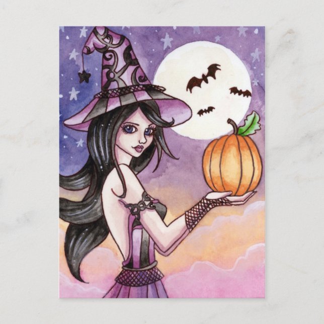 Adrianna - Halloween Hexenkarte Postkarte (Vorderseite)