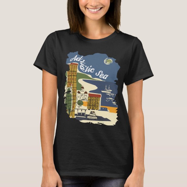 Adriatische Meeresküste Retro-Reiseziel T-Shirt (Vorderseite)