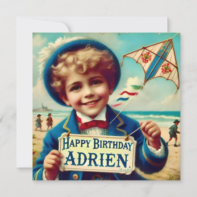 ADRIEN ~ Geburtstagskarte ~ Flying Kite ~ Flat Car (Vorderseite)