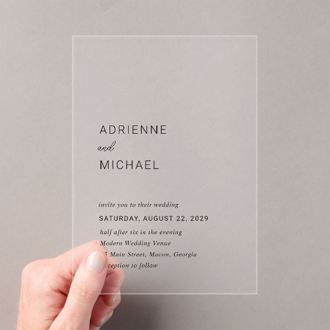 Adrienne Simple Modern Wedding Acryleinladungen (Insitu (Handheld))