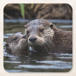 **"Adrift in Liebe: Mama und Baby Otter"*** Rechteckiger Pappuntersetzer