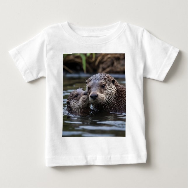 Adrift in Liebe: Mummy und Baby Otter im Fluss Baby T-shirt (Vorderseite)