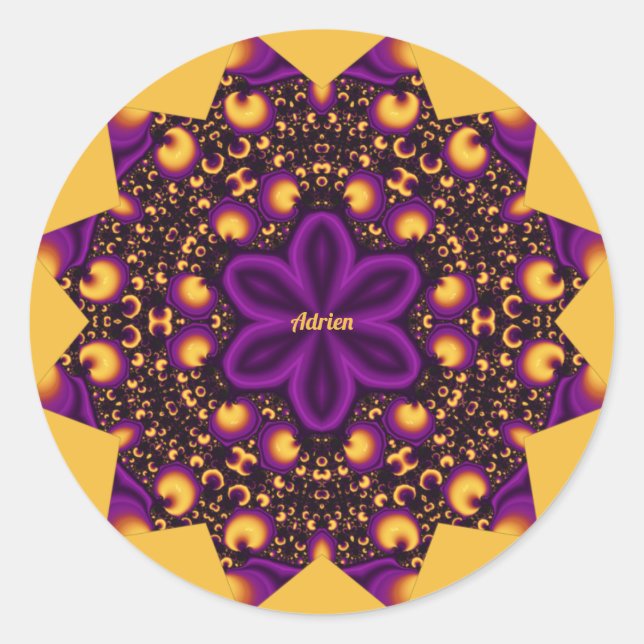 ADRIN ~ EYE OPENER ~ Lila-Gelb-Orange-Schwarz ~ Runder Aufkleber (Vorderseite)