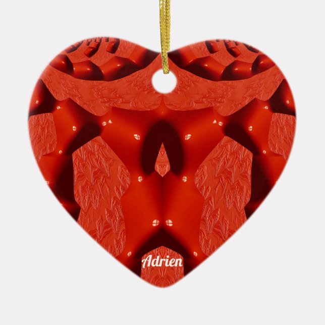 ADRIN ~ VALENTINE HEART ~ Rotes Fraktal ~ Keramik Ornament (Vorne)