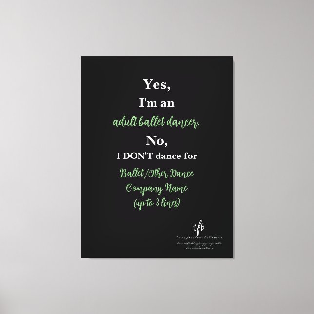 Adult Ballet Tänzer Sage/White Text Lg. Leinwanddruck (Vorderseite)