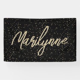 Adult Birthday Black Gold Glitzer Name Banner