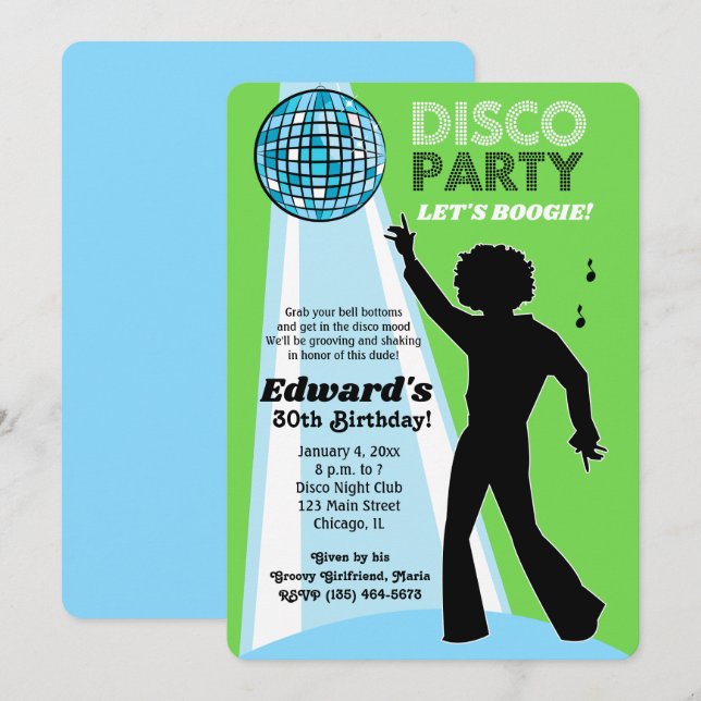 Adult Birthday Disco Party Einladungen Lime Green (Vorne/Hinten)