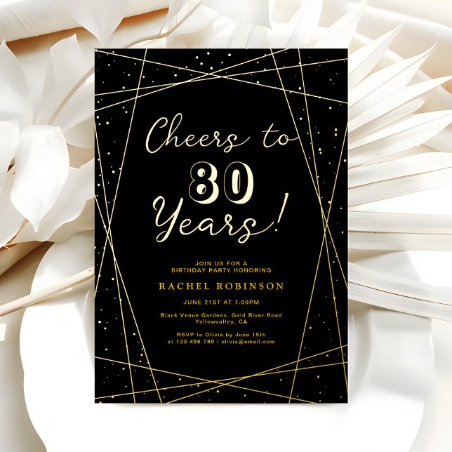 Adult Birthday Party Geometric Black and Gold Folieneinladung (Von Creator hochgeladen)