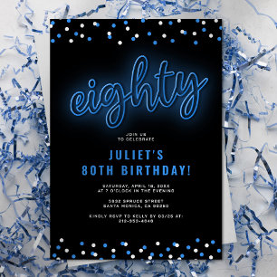 Adult Blue Neon 80. Geburtstagsparty Einladung
