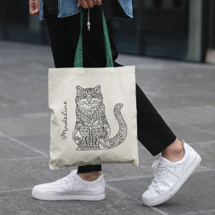 Adult Color Cat Mandala Monogram Tragetasche