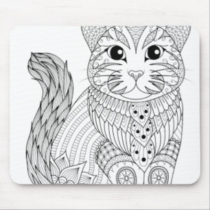 Adult Coloring Book Style Cat Self Coloring Mousepad