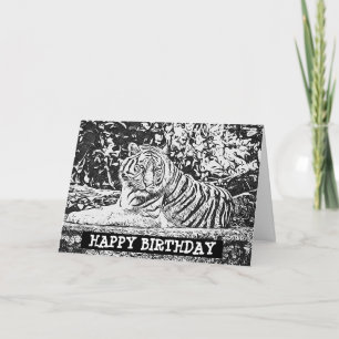 Adult Coloring Tiger Happy Birthday Card Karte