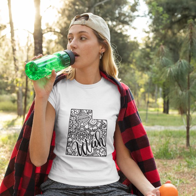 Adult Coloring Utah Line Art Mandala Karte T-Shirt (Von Creator hochgeladen)