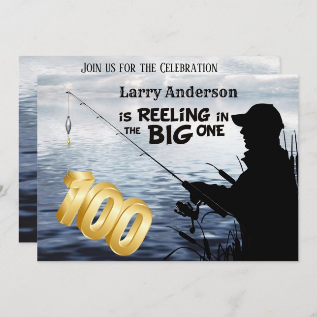 Adult Fisherman Milestone 100 Geburtstag der große Einladung (Vorne/Hinten)
