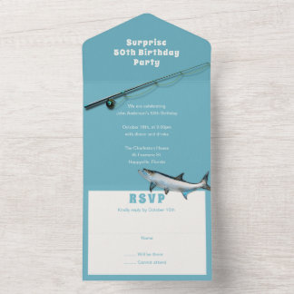 Adult Fishing Themed Geburtstagsparty All In One Einladung