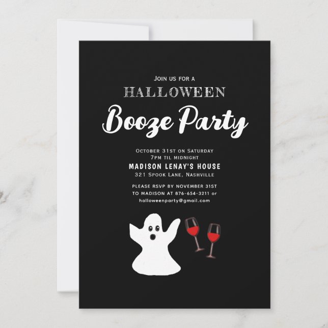 Adult Funny Halloween Ghost Booze Party Einladung (Vorderseite)