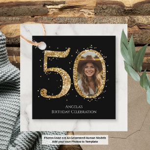 Adult Gold Glitzer 50. Geburtstag Foto Geschenkanhänger